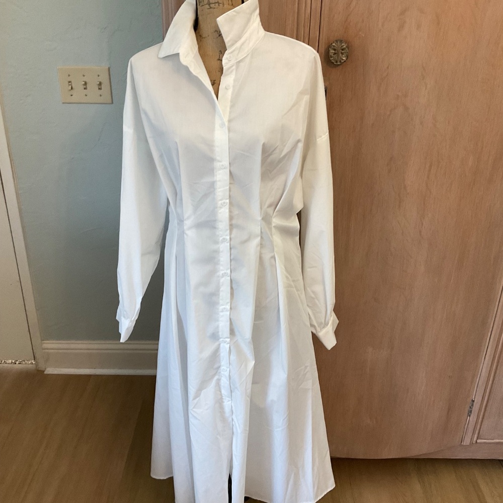 White Cotton shirt dress white Shirtdress size XL - Picture 6 of 13